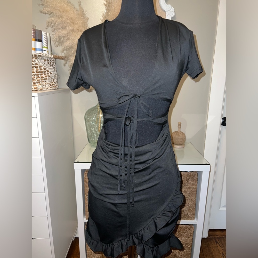 NEVER USED Shein black wrap/ruffles medium size dress.